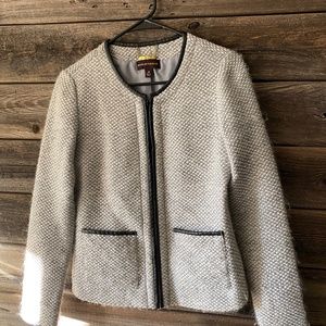 Tweed jacket with faux leather trim